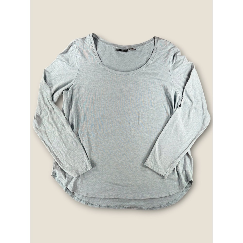 Tahari Womens XL Long Sleeve Scoop Neck Modal Cotton Blend Top Light Blue Grey